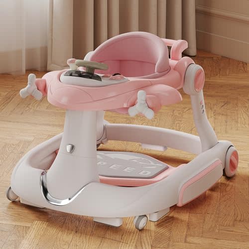 Kinder King 8-in-1 Baby Walker with Music & Lights, 3 Level Adjustable Height, Foldable Toddler Walker with Speed Adjustable Wheels, Easy to Clean, Baby Walkers for Boys & Girls 6-18 Months