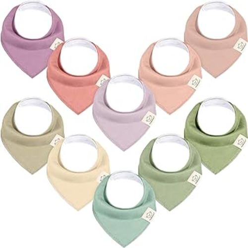 10-Pack Organic Baby Bandana Bibs - Organic Cotton Bandana Bibs for Boys, Girls - Super Absorbent Bandana Drool Bibs - Teething Bibs - Baby Bibs for Infant, Toddler (Cupcake)