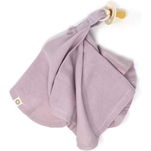 Kishu Baby Indi Organic Paci Blanket - Fairtrade & GOTS Certified 100% Organic Cotton Muslin Mini Baby Blanket with Snap to Secure Baby Pacifier - Pacifier Not Included (Lavender)