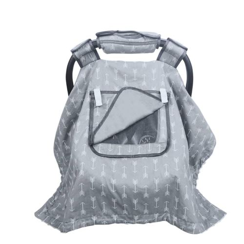 Car seat Covers for Babies boy Girl, Carseat Canopy for Newborn Carrier, 2 Layers Windows of mesh/Fabric, No Shifting on Carrier Handle, Cotton and Fleece, Handle Cushion, White Minky