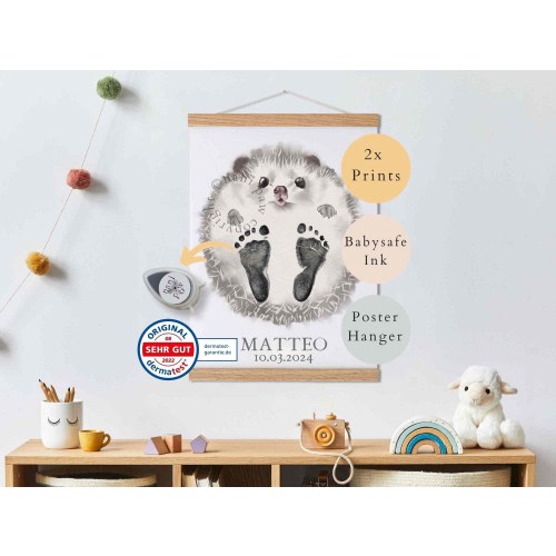 Baby Gift Personalized, Footprint Set, Wall Picture Baby & Nursery Animals, Hedgehog