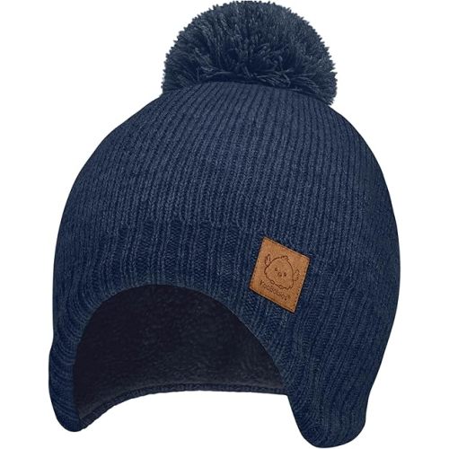 Baby Beanies, Baby Hats for Boys, Girls - Cute Toddler Winter Hat, Soft & Stretchy Beanies for Infant, Newborn 6-36 Months, Cozy & Warm with Earflap Muff & Pom (Navy)
