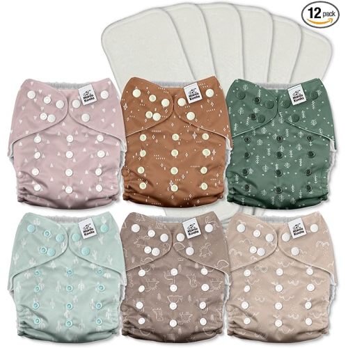 Mama Koala 3.0 Pocket Cloth Diapers for Babies with AWJ Lining, 6 Pack with 6 5-Layer Natural Cloth Diaper Inserts - Reusable and Washable Pocket Diapers(A-My Warm Heart)