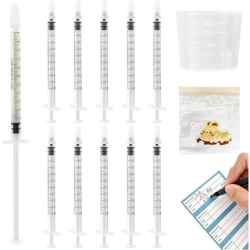 20 Sets of Colostrum Collection Kits, 20 Sterile Sealed Breast Milk Collection Syringes, 20 Stickers, 1 Colostrum Collection Measuring Cup for Breast Milk, and 1 Sliding Lock Fresh-Keeping Bag (1 ml)