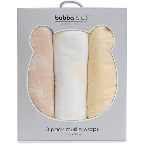 Bubba Blue Nordic Muslin Wrap, Vanilla/Latte (Pack of 3)