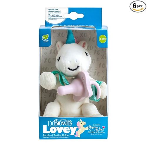 Dr. Brown's Baby Lovey Pacifier and Teether Holder, Unicorn with Pink HappyPaci, 100% Silicone, 0-6m (Packaging May Vary)