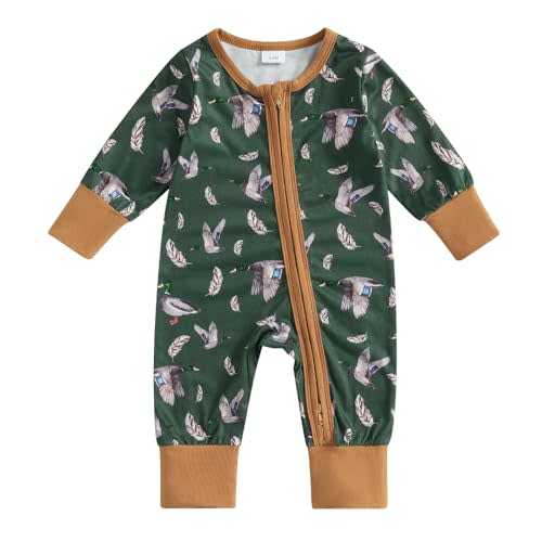 Infant Baby Boy Girl Mallard Duck Romper Jumpsuit Long Sleeve Zip Up Duck One Piece Overalls Hunting Baby Clothes