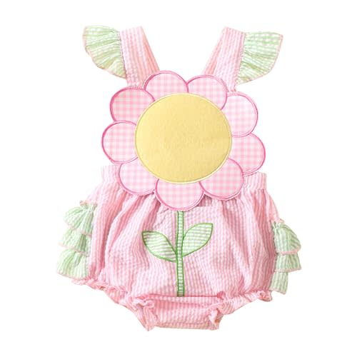 Newborn 3 6 9 12 18 Months Baby Girl Sunflower Romper Ruffles Floral Onesie Straps Bodysuit Infant Summer Clothes