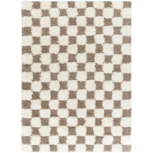 Molly Checkered Machine Woven Polypropylene Area Rug in Cream/Light Beige