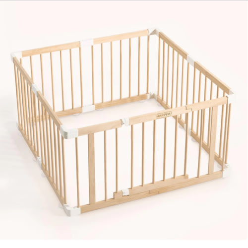 HARPPA Wooden Baby Gate Playpen | Non-Toxic Foldable DIY Adjustable Play Yard for Infants & Toddlers – Natural Finish Baby Fence for Small & Large Spaces