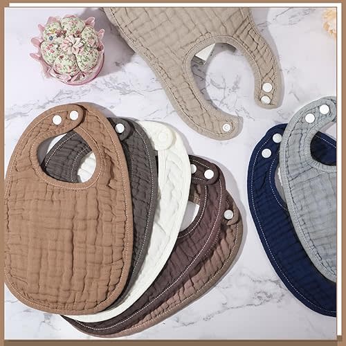 Frienda 8 Pcs Muslin Baby Bibs Cotton Bandana Drool Bibs Bulk for Newborn Infant 6 Absorbent Layers Feeding Accessory(Rustic Colors)