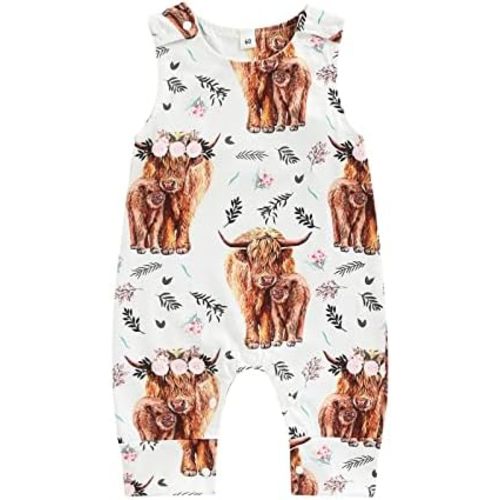 Karuedoo Western Baby Boy Girl Clothes Cow Print Sleeveless Romper Jumpsuit One Piece Bodysuit Outfit Boho Summer Clothes