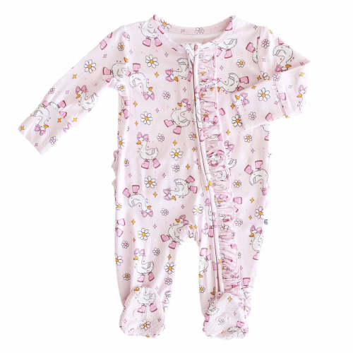 Silly Goose Ruffle Zipper Footie | Pink
