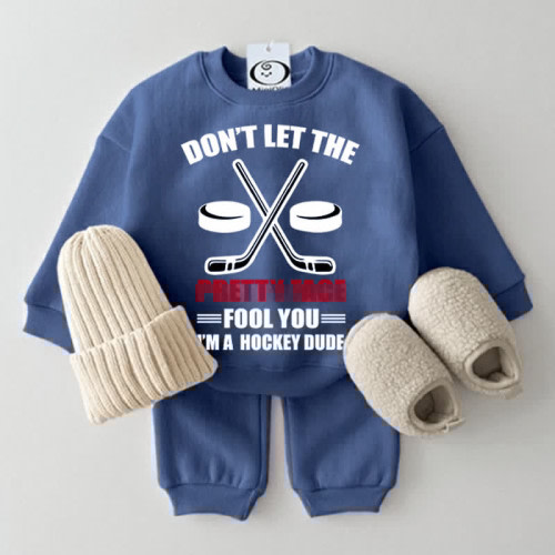 I’M A HOCKEY DUDE Baby Blue Sweatshirt 2-piece Set