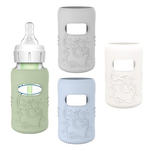 KingKam 4 Pack Silicone Sleeves for Dr. Brown's Glass Baby Bottles, Anti Breakage Baby Bottle Sleeves Holder, Compatible with Dr. Brown's Newborn Narrow Glass Baby Bottles 4oz