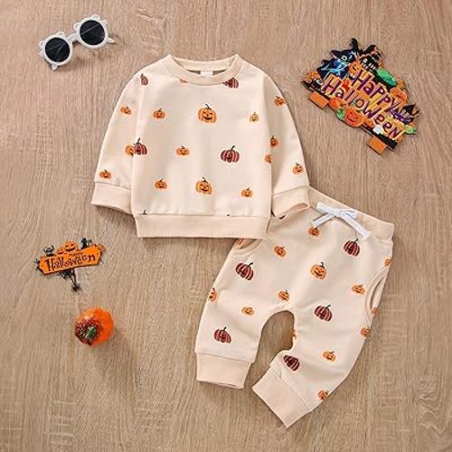 Amazon.com: COORALLY Baby Girl Boy Halloween Clothes Set Pumpkin Long Sleeve Sweatshirt Top Pant Set Fall Winter 2Pcs Outfit (A-Apricot, 6-12 Months): Clothing, Shoes & Jewelry