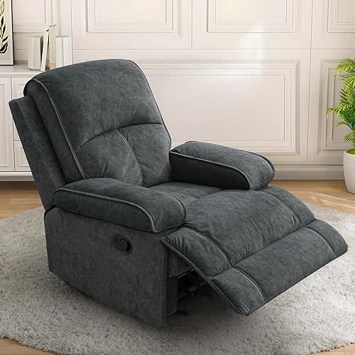 Nursery Rocking Chairs,Velvet Rocker Recliner Nursing Chair,Oversized Nursery Recliner Glider Chair with Extra Wide Footrest for Breastfeeding,Dark Grey