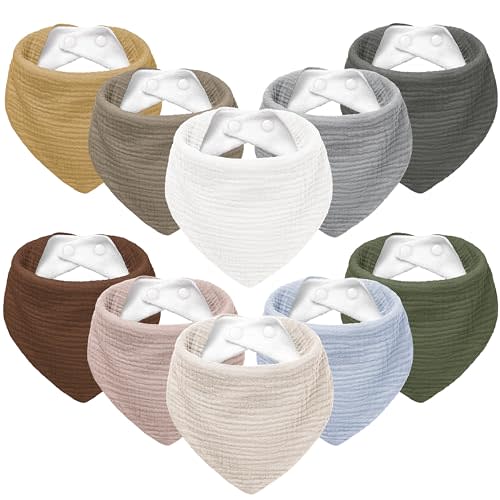 Susurration Muslin Baby Bibs 10Pack Baby Bandana Drool Bibs Soft Adjustable Newborn Bibs for Unisex Baby Girls & Boys