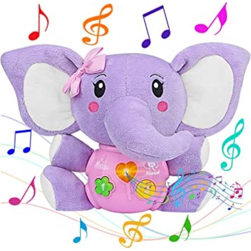 Aitbay Plush Elephant Music Baby Toys 0 3 6 9 12 Months, Cute Stuffed Aminal Light Up Baby Toys Newborn Baby Musical Toys for Infant Babies Boys & Girls Toddlers 0 to 36 Months (Purple)