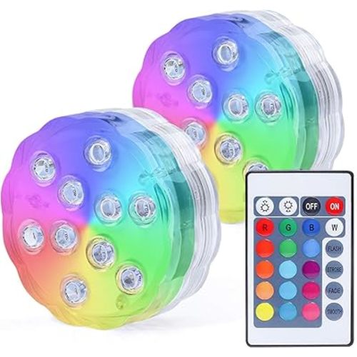 AquaMiracle Submersible LED Lights with Remote Waterproof Battery Operated, Multi Color Changing Hot Tub Lights for Shower, Pool, Pond, Aquarium, Bath, Party, Vase Decoration (2-Pack)