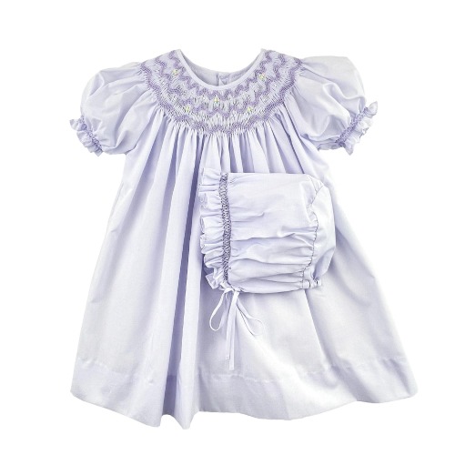 Petit Ami Newborn Daygown Set: Purple Smocked Bishop Dress & Bonnet