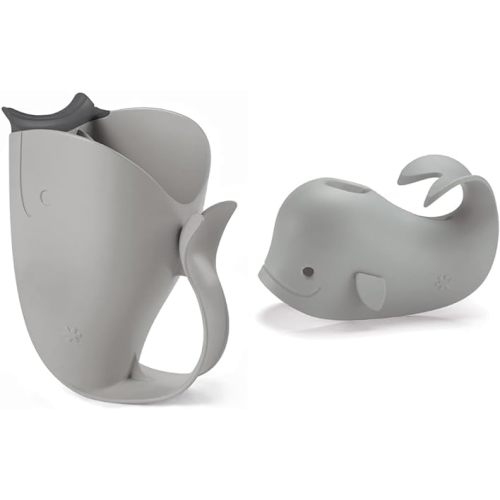 Skip Hop Baby Bath Rinse Cup, Moby Tear-Free Waterfall Rinser, Grey & Baby Bath Spout Cover, Universal Fit, Moby, Grey - Bath Rinser Grey+ Baby Bath Spout Cover Grey