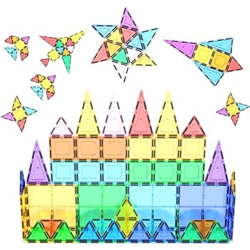 PicassoTiles 60 Piece Set 60pcs Magnet Building Tiles Clear Magnetic 3D Blocks Construction Playboards - Creativity beyond Imagination, Inspirational, Recreational, Educational, Conventional