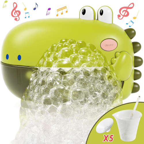 Bath Toys, Bathtub Toy Dinosaur, Toddler Bath Bubble Machine, Bubble Maker with 12 Songs, Bathtime Shower Bath Wall Toy for Boys Girls - Green