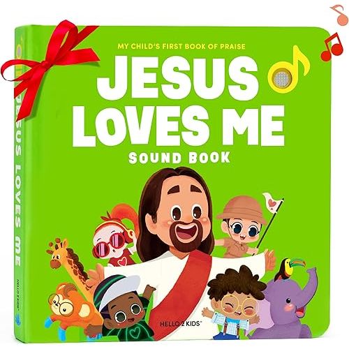 Jesus Loves Me Christian Sound Books for Kids - 6 Bible Songs - Christmas, Baptism, Christening, Dedication Gifts for Boys and Girls - Religious Toys, Music Books for Toddlers 1-3