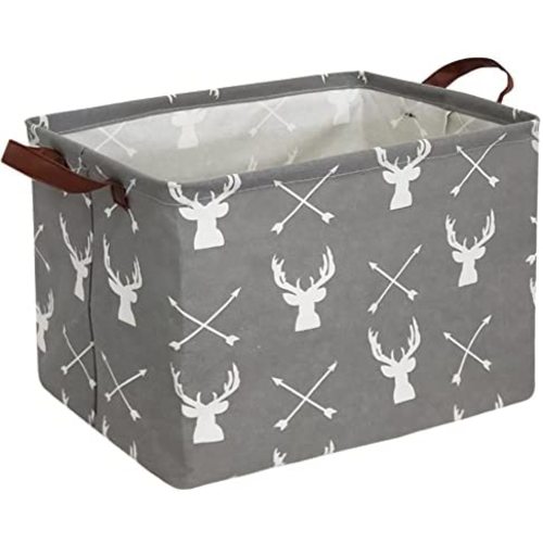HIYAGON Baby Basket Cute Toy Basket for Boys and Girls Kids Storage Bin Organizer Box Gift Basket Empty Rectangular Deer Room Decor for Home(Grey deers)