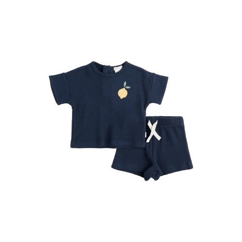 Kids' Lemon Appliqué Thermal Knit T-Shirt & Shorts Set, 3M