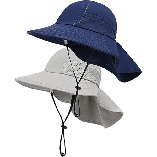 2-Pack Toddler Baby Sun Hat Kids Summer UPF 50+ for Boys Girls Adjustable Beach Hats with Bucket Wide Brim Age 1-7 Years
