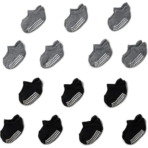 Amazon Essentials Unisex Babies' Non Slip Grip Low Cut Socks, 14 Pairs