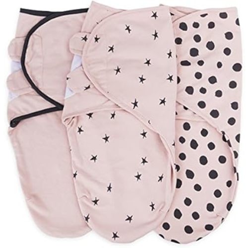 Ely's & Co. Adjustable Swaddle Blanket Infant Baby Wrap Set 3 Pack (Pink, 3-6 Months)