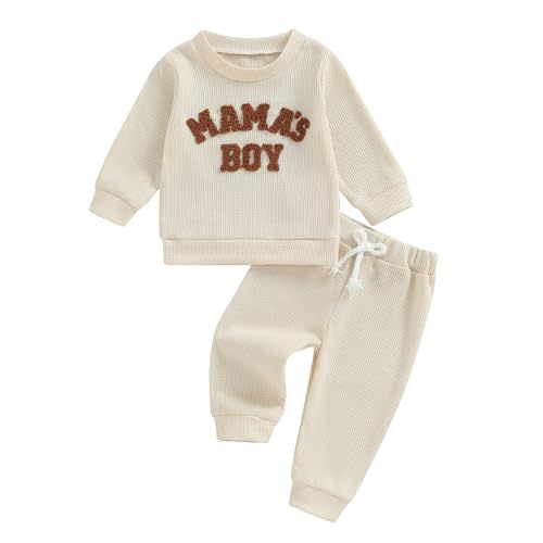 aporake Baby Boy Clothes Fall Winter Outfits Embroidered Long Sleeve Sweatshirt Tops Pants Set Halloween Waffle Knit Clothing
