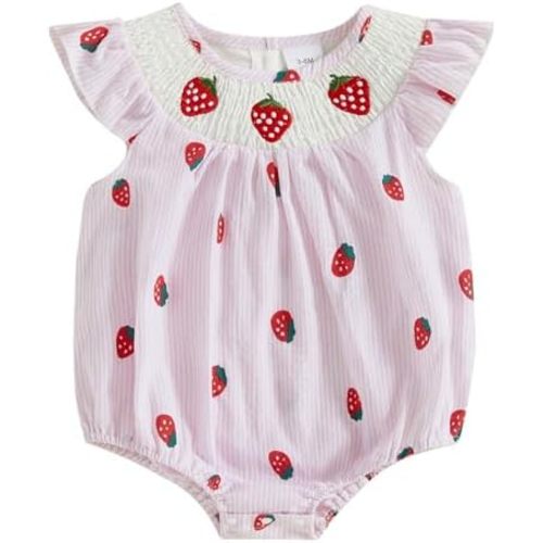 Kayotuas Newborn Baby Girls Smocked Bubble Romper Cute Embroidery Ruffle Gingham Bodysuit Dress Infant Toddler Summer Clothes