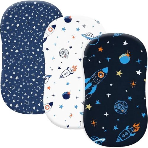 david's kids 3 Pack Bassinet Sheets, Ultra Soft Breathable Comfortable Baby Sheet Set for Boys Girls Neutral, Univeral Fit for Most Cradle and Bassinet Mattress, Space