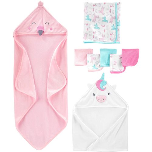Simple Joys by Carter's Unisex Babies' 8-Piece Towel and Washcloth Set, Multipacks - One Size - Pink Flamingo/White Unicorn