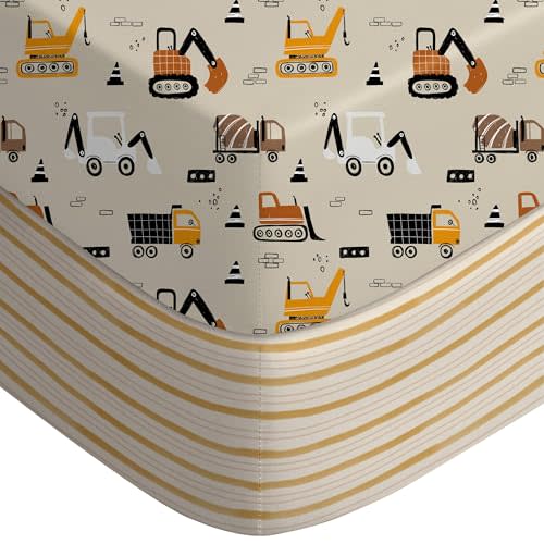 Yoofoss Baby Crib Sheets for Boys Girls, Fitted Crib Sheet 2 Pack for Standard Crib and Toddler Mattress, Super Soft Microfiber Baby Sheet 28x52x8in(Brown+Stripe)