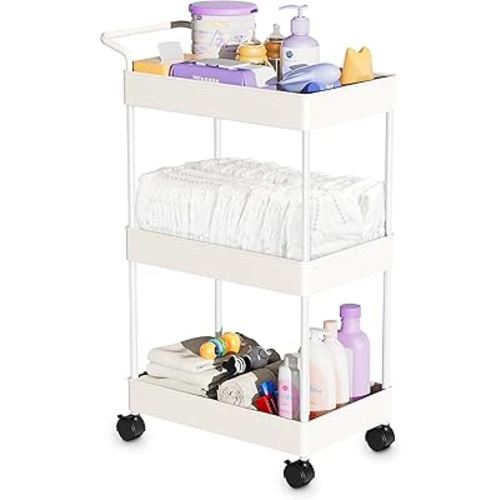 Baby Diaper Caddy, Plastic Movable Cart for Newborn Nursery Essentials Diaper Storage Caddy Organizer for Changing Table & Crib, Easy to Assemble, Beige