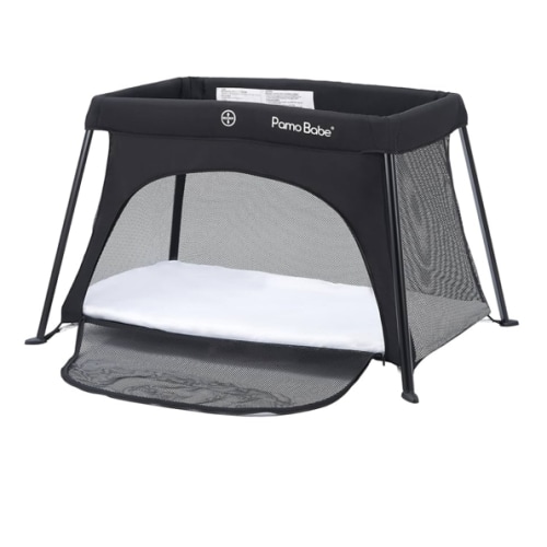 Pamo Babe Travel Crib Lightweight Baby Playard with Mattress Compact Play Yard with Detachable Legs