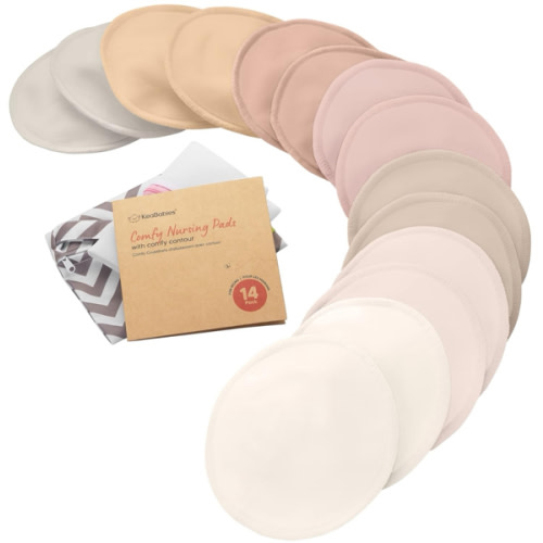 Organic Nursing Pads - 14 Washable Viscose Derived from Bamboo Breastfeeding Pads, Wash Bag, Reusable Breast Pads for Breastfeeding, Nipple Pads for Breastfeeding Essentials(Neutrals, L 4.8")