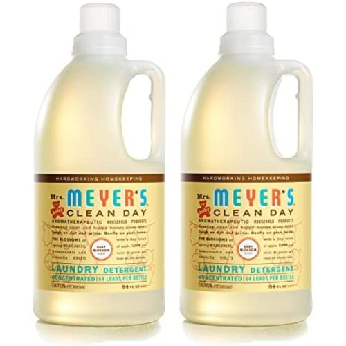 Mrs. Meyer's Clean Day's Laundry Detergent, Infused with Essential Oils, Baby Blossom, 64oz - Pack of 2 (128 Loads)