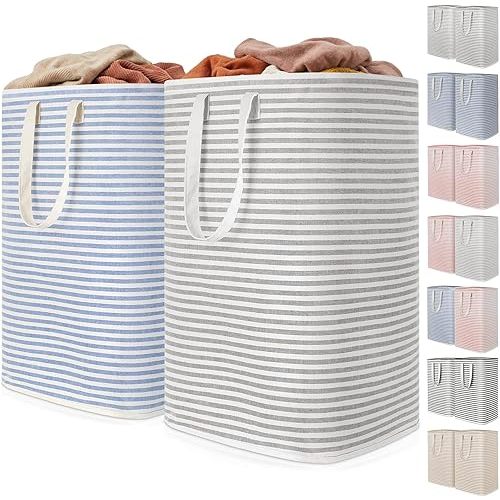 Lifewit 2 Pack Laundry Basket 80L Each, Collapsible Clothes Hamper with Reinforced Handles, Freestanding Waterproof Design for Bedroom and Laundry Room, Grey&Blue 160L Total