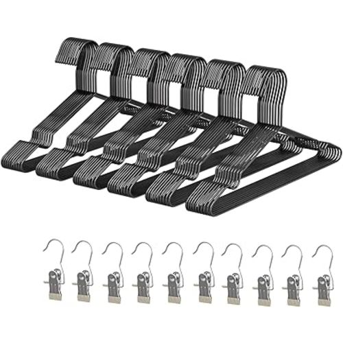 60Pack+10 Clips Kids Baby Luxurious Hanger Set ,Heavy Duty Matte Black Metal Kids Baby Hangers Withstands 25 lbs