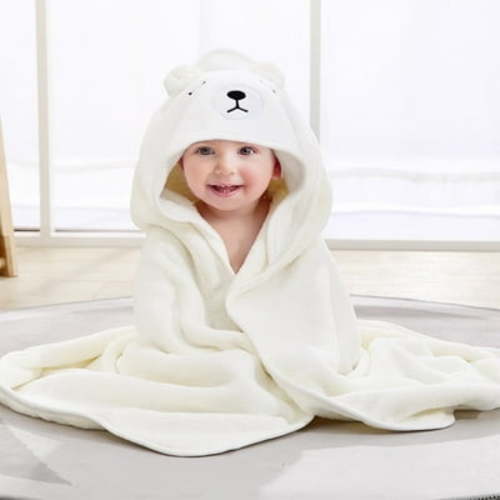MONEHANE Baby Bath Towel, Absorbent Large Hooded Towel for Kids, Newborn, Babie, Toddler, Infant, White Bear, 31.5 x 31.5 inch
