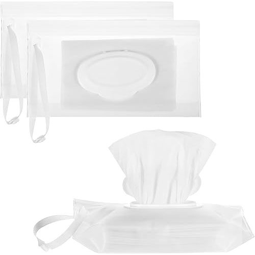 Portable Wet Wipe Pouch Dispenser, 3 Pcs Clear Wipe Dispenser Reusable Refillable Wipe Holder Flushable Baby Wipe Case Wipes Container for Travel Strollers Backpacks Wallets
