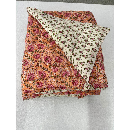 Traditional Handmade Cotton Razai ,Hand block Print Razai Blanket, Ethnic Winter Warm Razai Quilt Bedspread Razai, Coverlet Bed Cover Razai