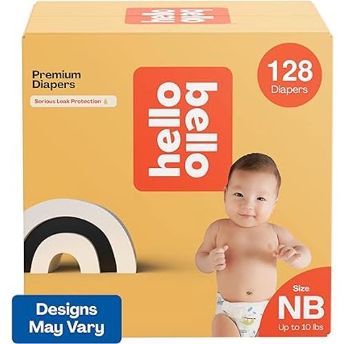 Hello Bello Premium Diapers, Size Newborn (NB, Up to 10 lbs) Surprise Pack for Boys, 128 Count, Hypoallergenic with Soft, Cloth-Like Feel, Assorted Boy and Gender Neutral Patterns