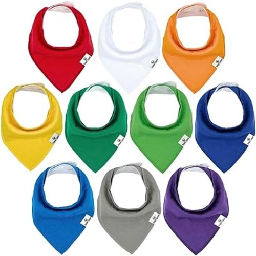 DiaperSquad's 10-Pack Baby Bibs for Drooling and Teething, Baby Bandana Bibs for Boys, Girls - Solid Cotton Baby Drool Bibs